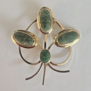 Antique Catamore 12k Gold Filled and Green Jade Brooch